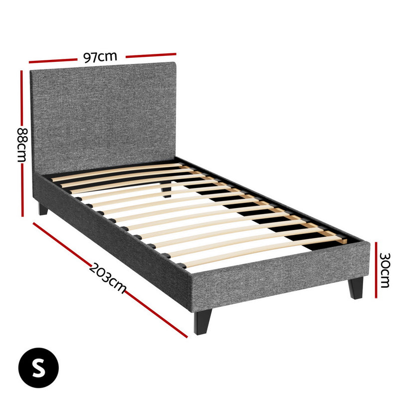 Milan Premium Linen Fabric Grey Bed Frame - Single Size