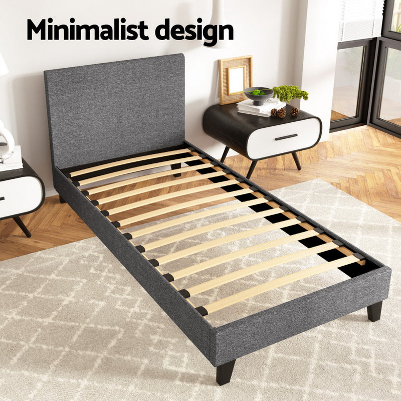 Milan Premium Linen Fabric Grey Bed Frame - Single Size