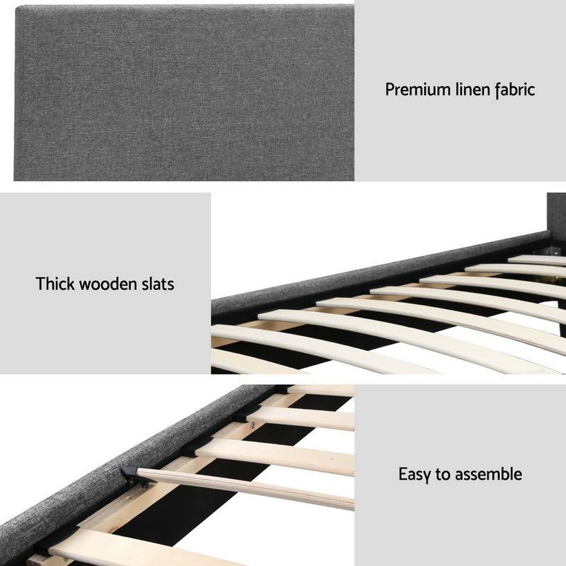 Milan Premium Linen Fabric Grey Bed Frame - Single Size
