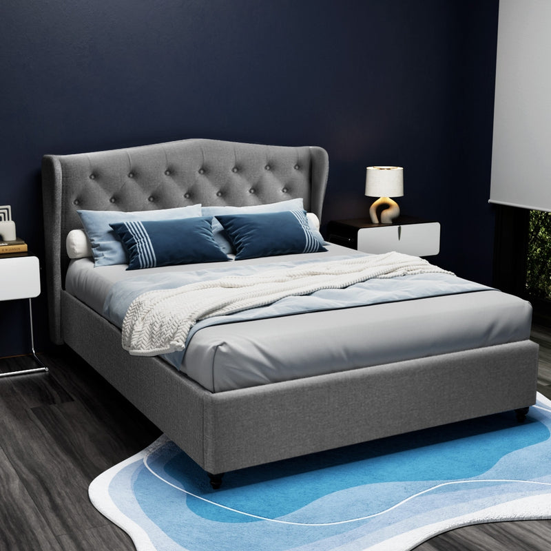 Milano Premium Linen Fabric Grey Bed Frame - King Size