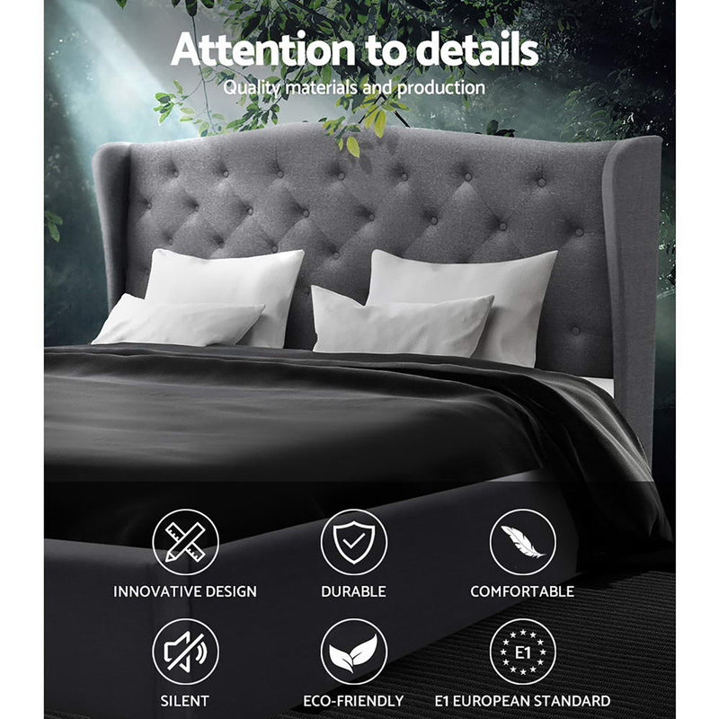 Milano Premium Linen Fabric Grey Bed Frame - King Size