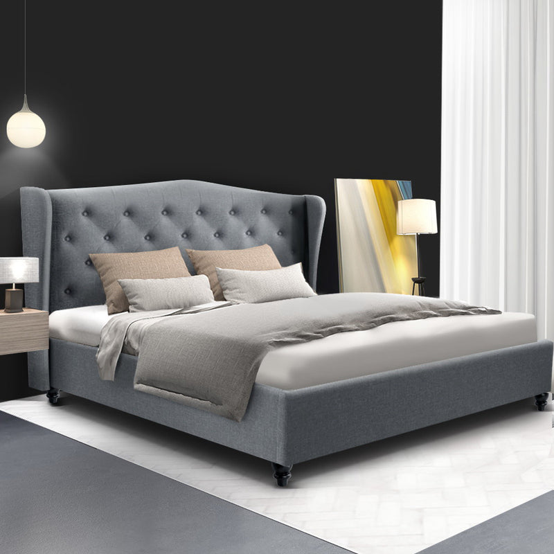 Milano Premium Linen Fabric Grey Bed Frame - Queen Size
