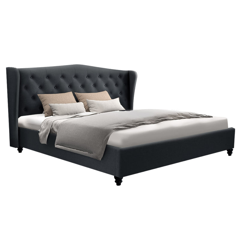 Milano Premium Fabric Pier Bed Frame Charcoal - King Size
