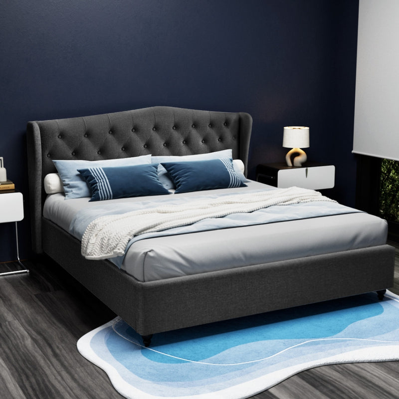 Milano Premium Fabric Pier Bed Frame Charcoal - King Size