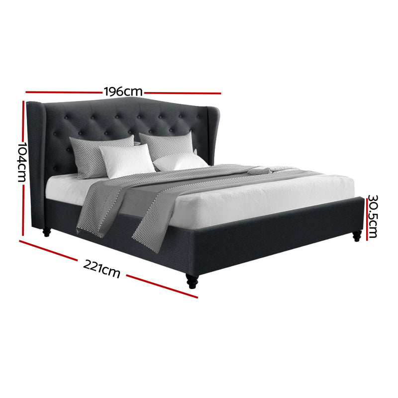 Milano Premium Fabric Pier Bed Frame Charcoal - King Size
