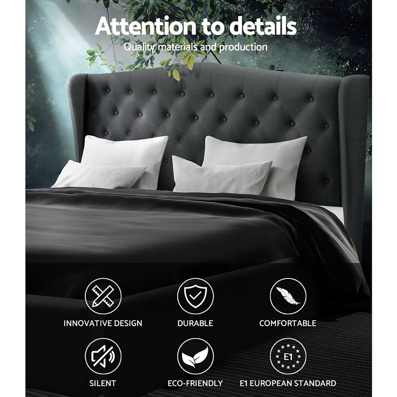 Milano Premium Fabric Pier Bed Frame Charcoal - King Size