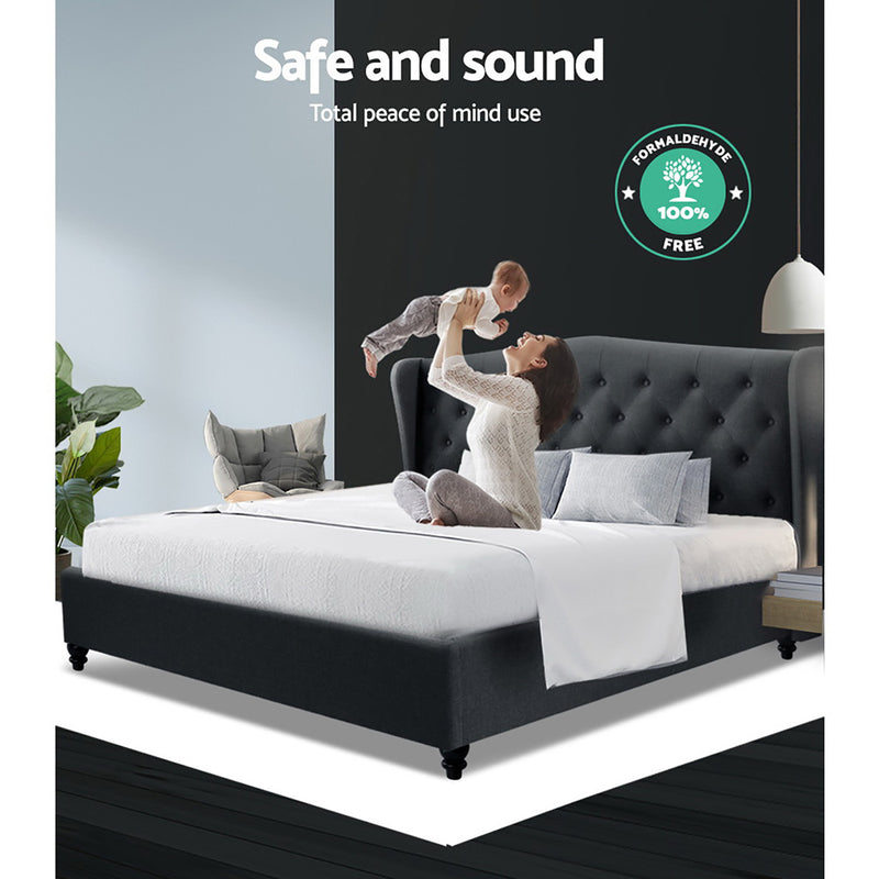 Milano Premium Fabric Pier Bed Frame Charcoal - King Size