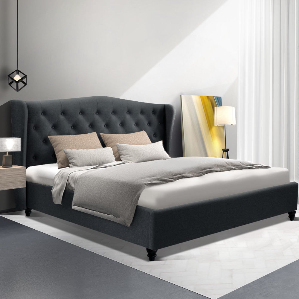 Milano Premium Fabric Pier Bed Frame Charcoal - King Size