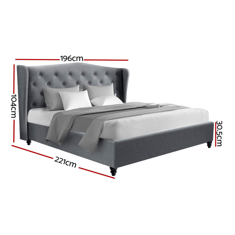 Milano Premium Linen Fabric Grey Bed Frame - King Size