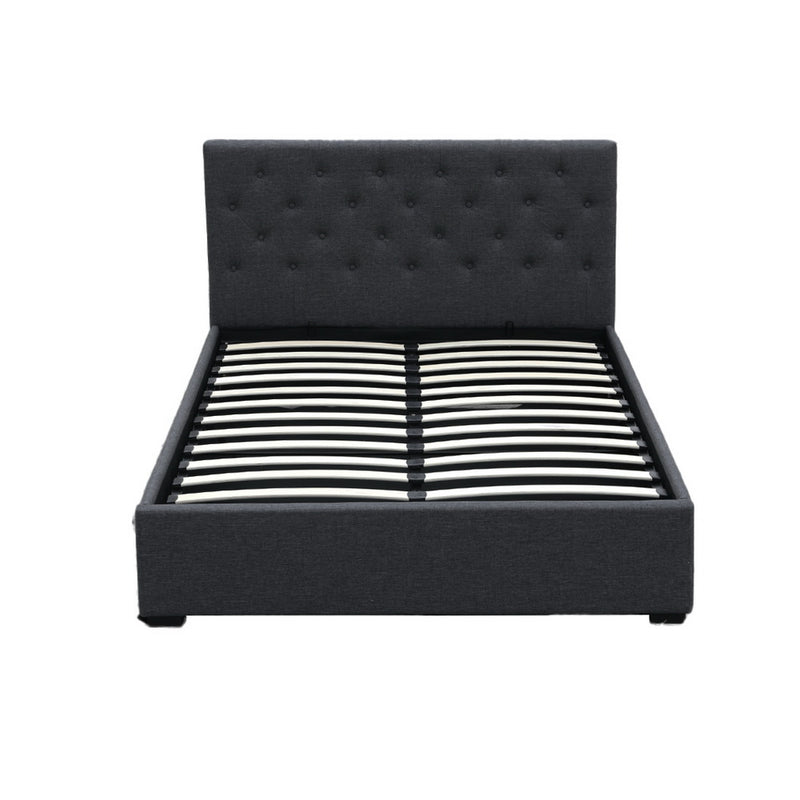 Milano Premium faux linen fabric Charcoal Gas Lift Bed Frame - Double Size