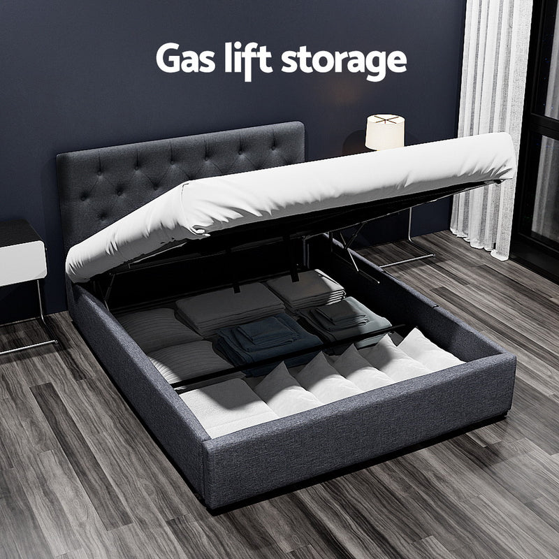 Milano Premium faux linen fabric Charcoal Gas Lift Bed Frame - Double Size