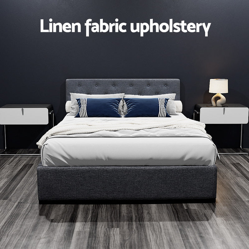 Milano Premium faux linen fabric Charcoal Gas Lift Bed Frame - Double Size