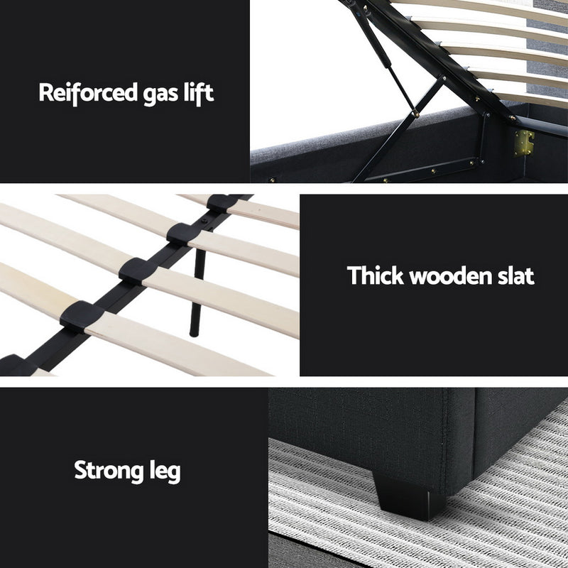 Milano Premium faux linen fabric Charcoal Gas Lift Bed Frame - Double Size