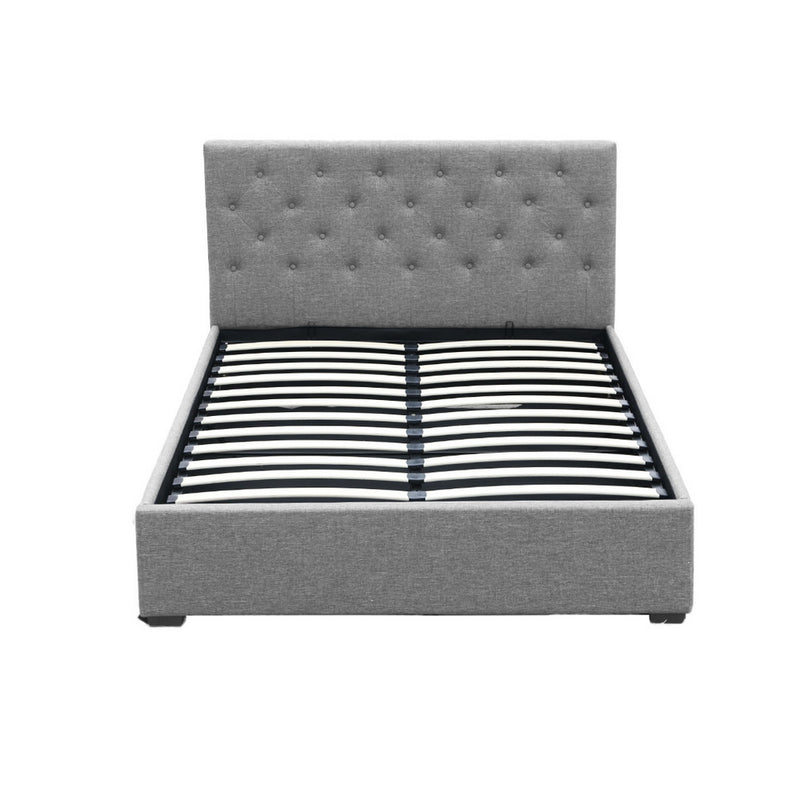 Milano Premium faux linen fabric Grey Gas Lift Bed Frame - Double Size