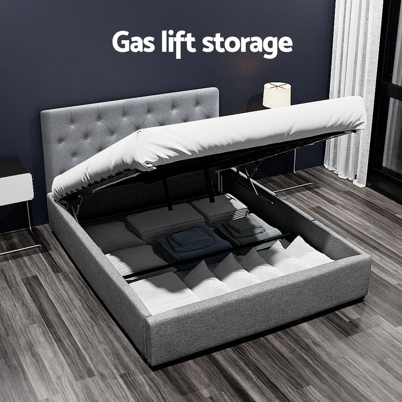 Milano Premium faux linen fabric Grey Gas Lift Bed Frame - Double Size