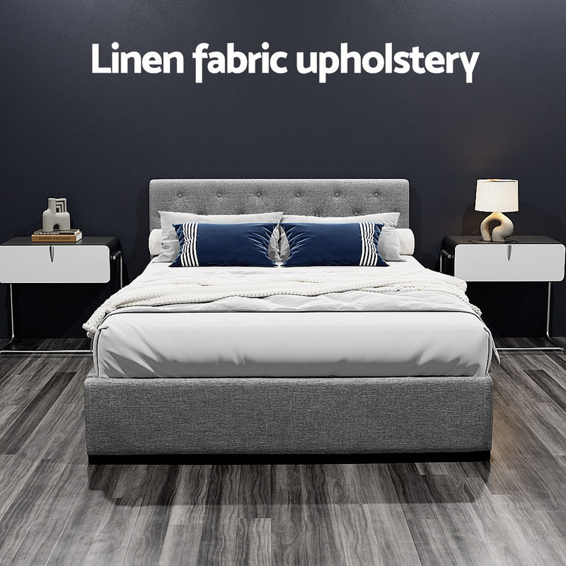 Milano Premium faux linen fabric Grey Gas Lift Bed Frame - Double Size