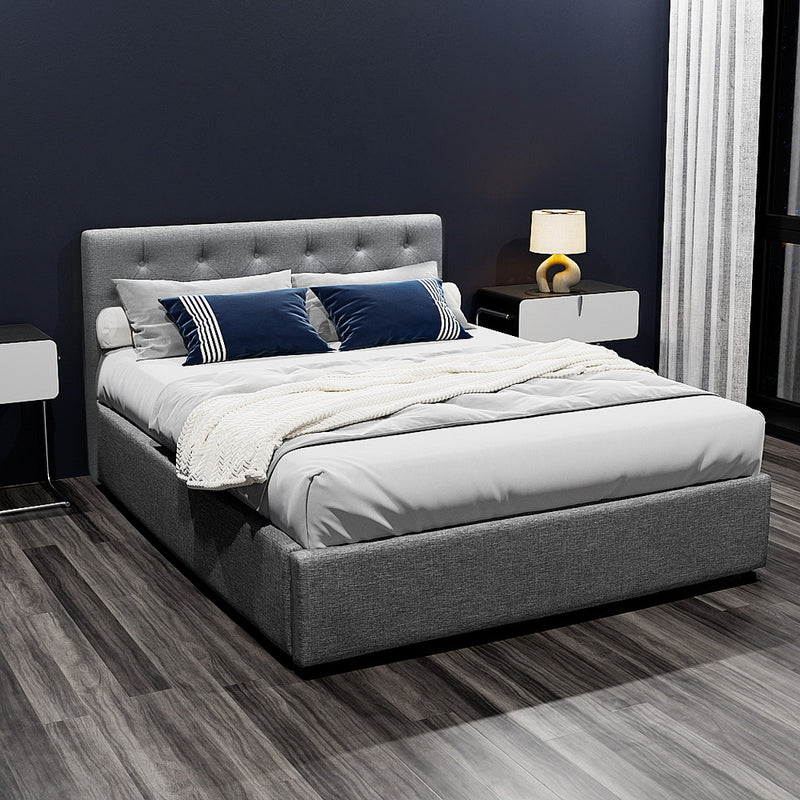 Milano Premium faux linen fabric Grey Gas Lift Bed Frame - Double Size