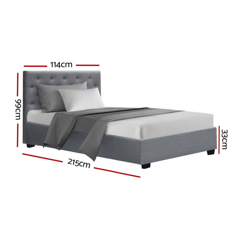 Milano Premium faux linen fabric Grey Gas Lift Bed Frame - King Single