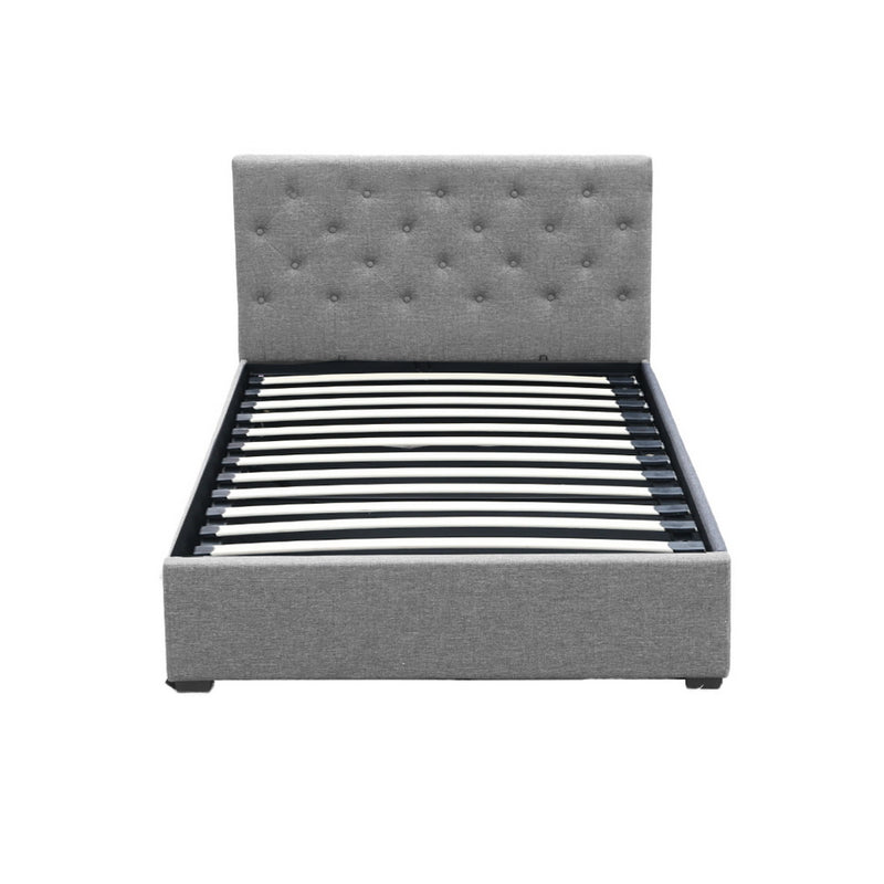 Milano Premium faux linen fabric Grey Gas Lift Bed Frame - King Single
