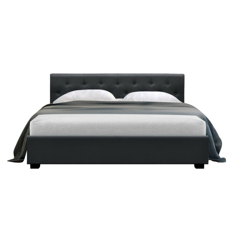 Milano Premium faux linen fabric Charcoal Gas Lift Bed Frame - Queen