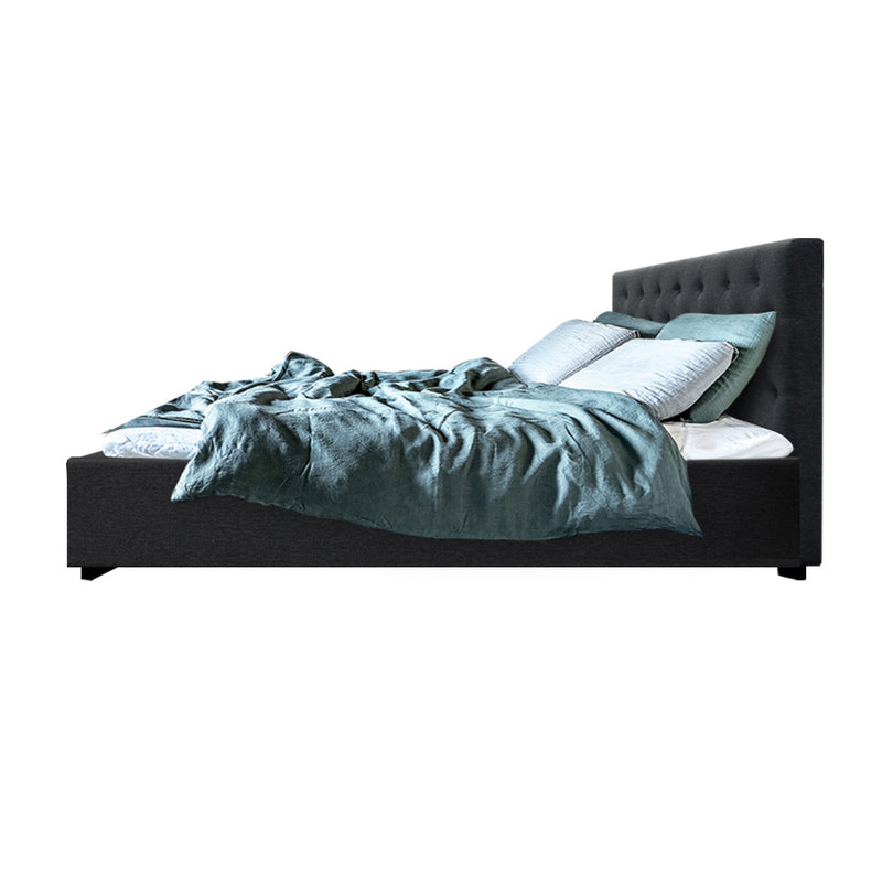 Milano Premium faux linen fabric Charcoal Gas Lift Bed Frame - Queen