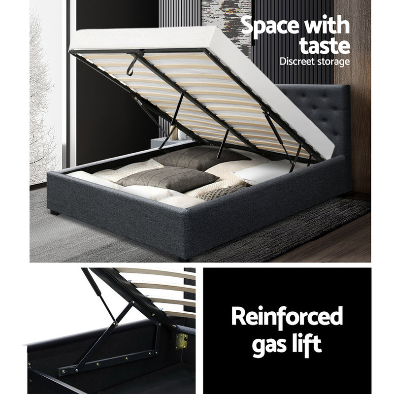Milano Premium faux linen fabric Charcoal Gas Lift Bed Frame - Queen