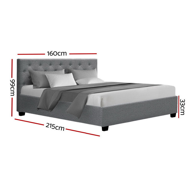 Milano Premium faux linen fabric Grey Gas Lift Bed Frame - Queen Size