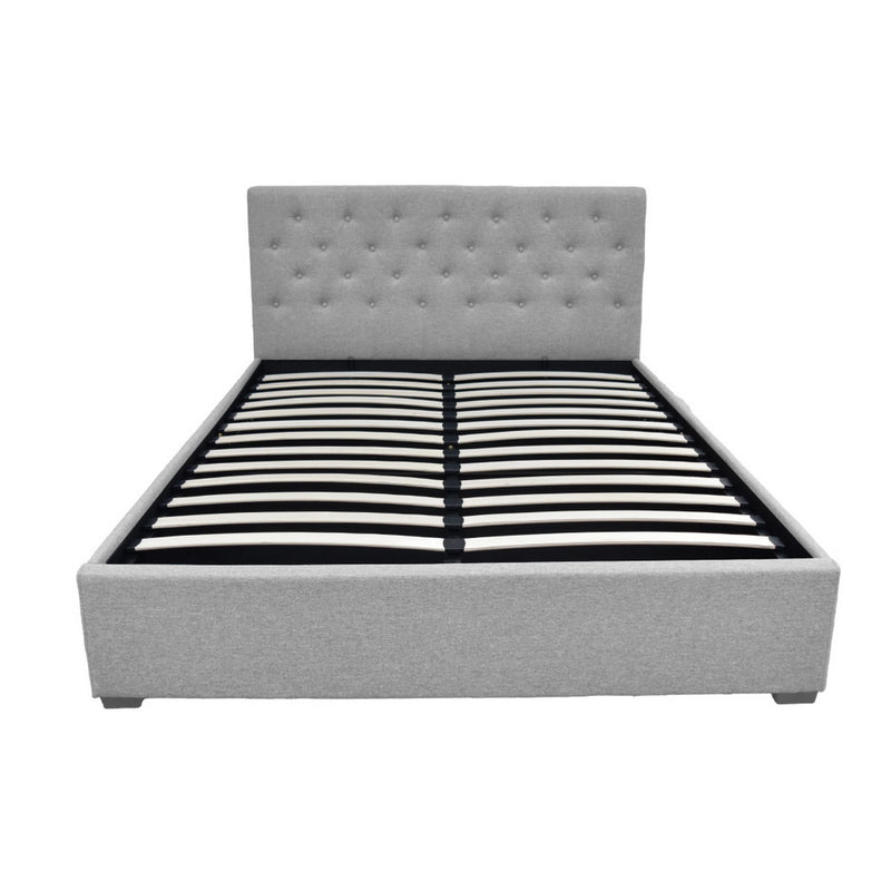 Milano Premium faux linen fabric Grey Gas Lift Bed Frame - Queen Size