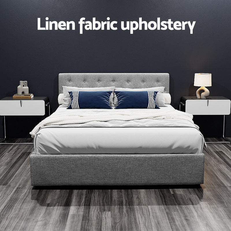 Milano Premium faux linen fabric Grey Gas Lift Bed Frame - Queen Size