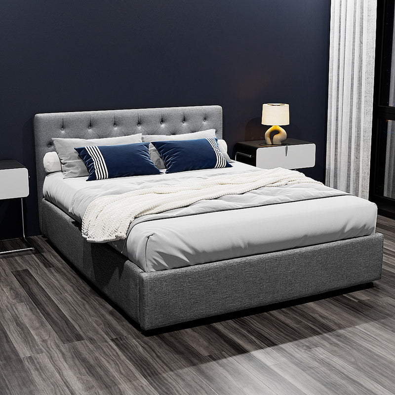 Milano Premium faux linen fabric Grey Gas Lift Bed Frame - Queen Size