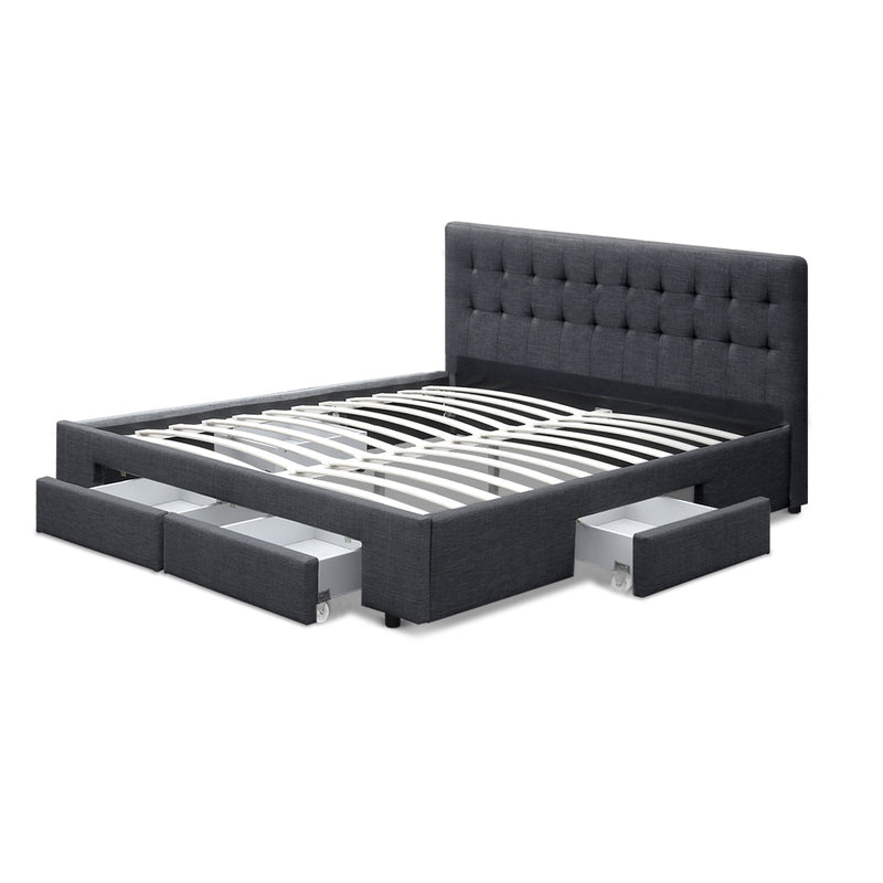 Milano Premium Charcoal Fabric with 4 Drawers Bed Frame - King Size