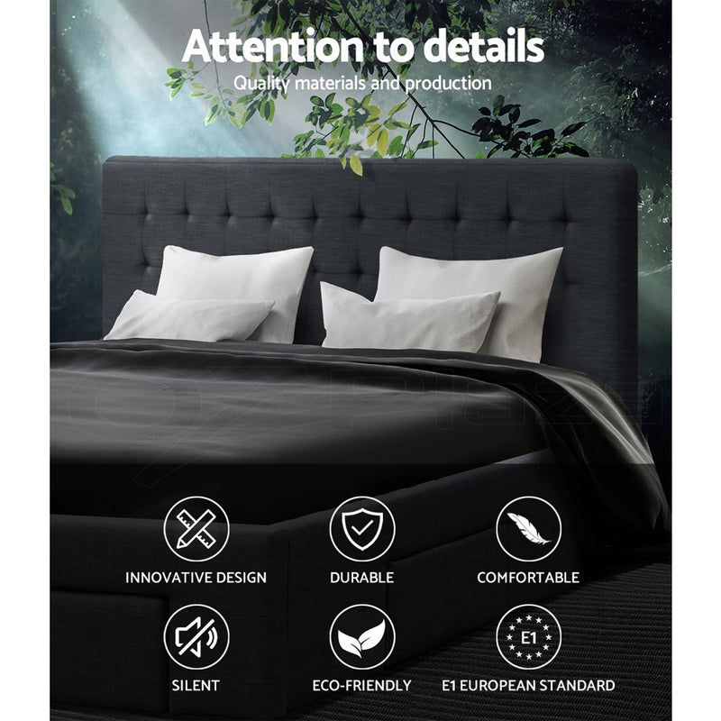 Milano Premium Charcoal Fabric with 4 Drawers Bed Frame - King Size