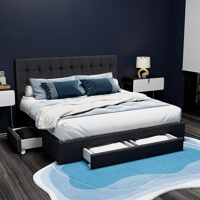 Milano Premium Charcoal Fabric with 4 Drawers Bed Frame - King Size