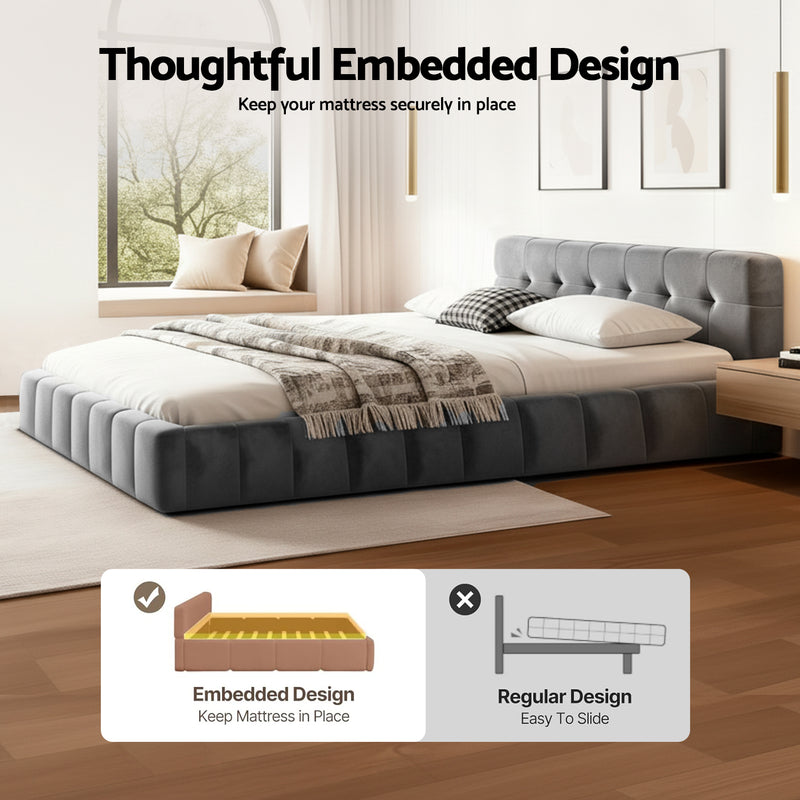 Milano Plush Soft Headboard Velvet Grey Bed Frame - King Size