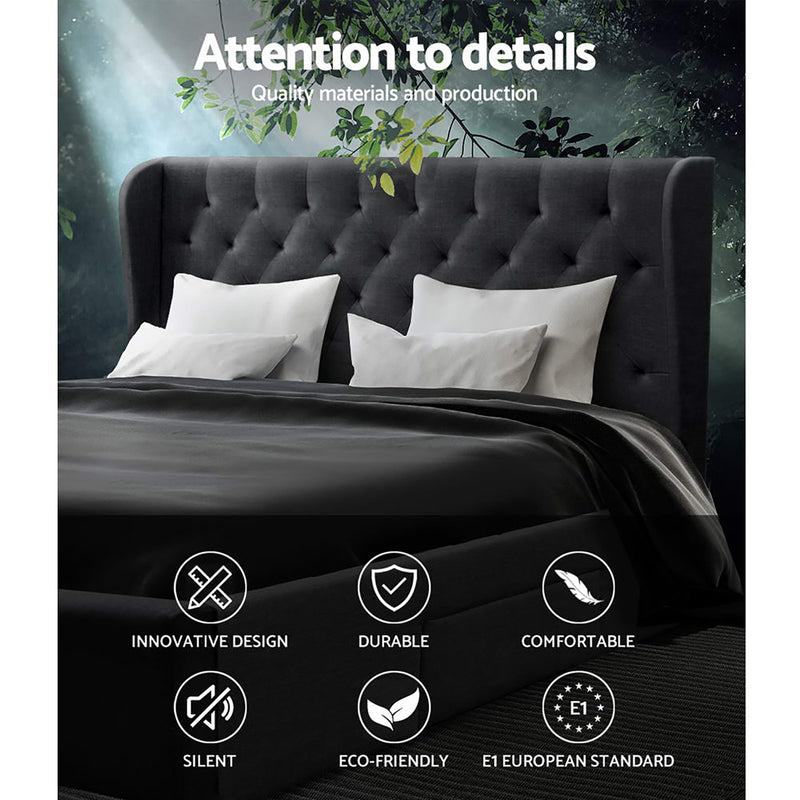 Milano Premium Faux linen fabric with 4 Drawers Charcoal Bed Frame - King Size