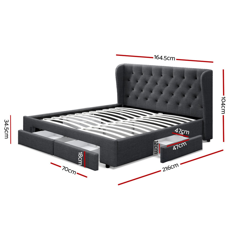 Milano Premium Faux linen fabric with 4 Drawers Charcoal Bed Frame - Queen Size