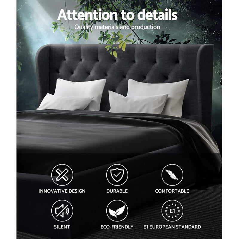 Milano Premium Faux linen fabric with 4 Drawers Charcoal Bed Frame - Queen Size