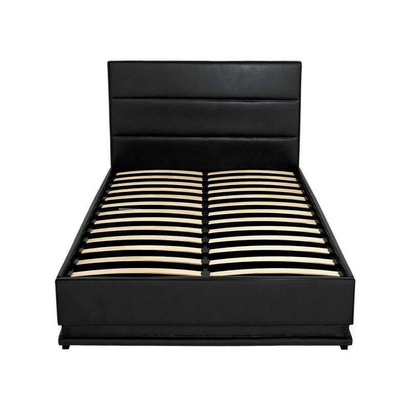 Milano Premium LED Black PU Leather Gas Lift Storage Bed Frame - King Single Size