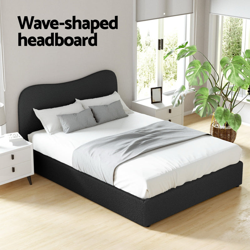 Milan Premium Boucle Black Fabric Bed Frame - Double Size