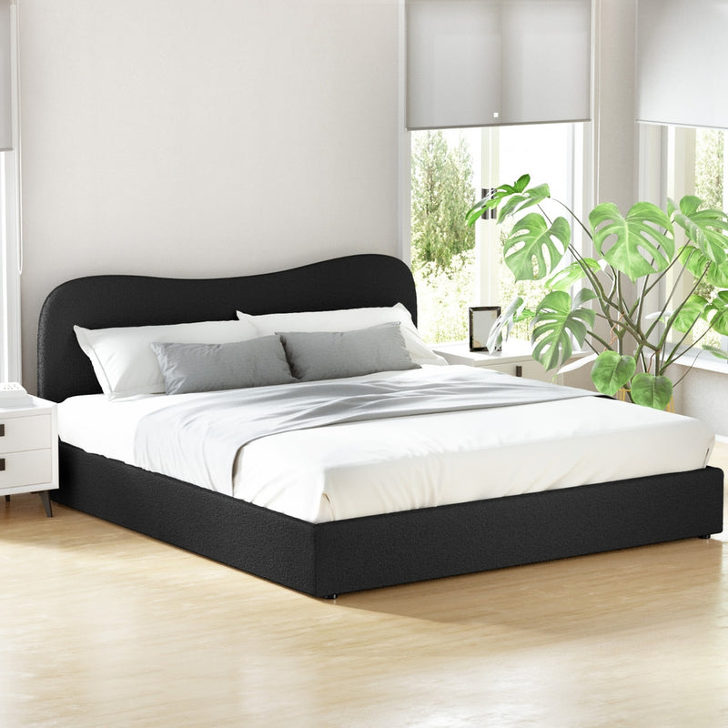 Milan Premium Boucle Black Fabric Bed Frame - King Size