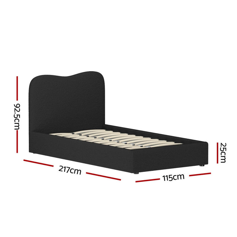 Milan Premium Boucle Black Fabric Bed Frame - King Single Size