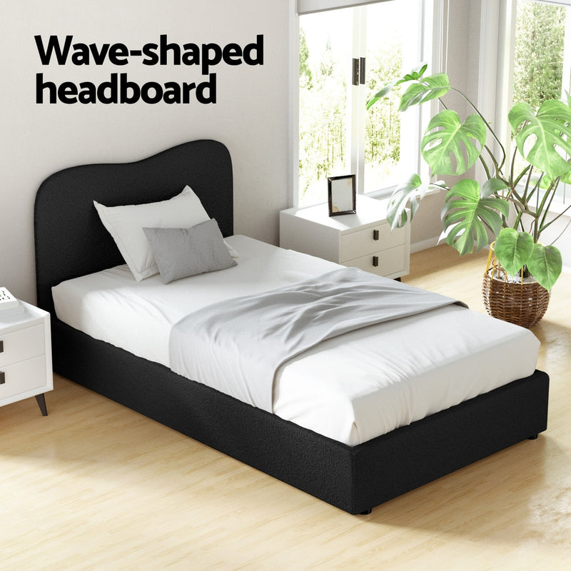 Milan Premium Boucle Black Fabric Bed Frame - King Single Size