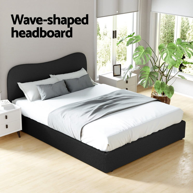 Milan Premium Boucle Black Fabric Bed Frame - Queen Size