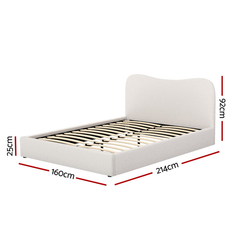 Milan Premium Boucle White Fabric Bed Frame - Queen Size