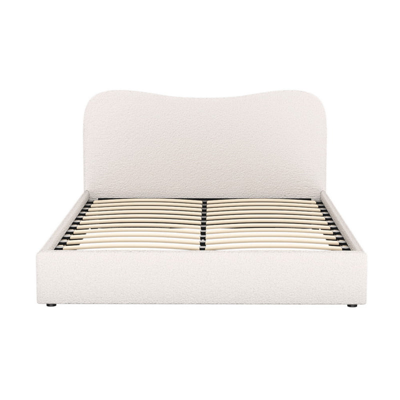 Milan Premium Boucle White Fabric Bed Frame - Queen Size