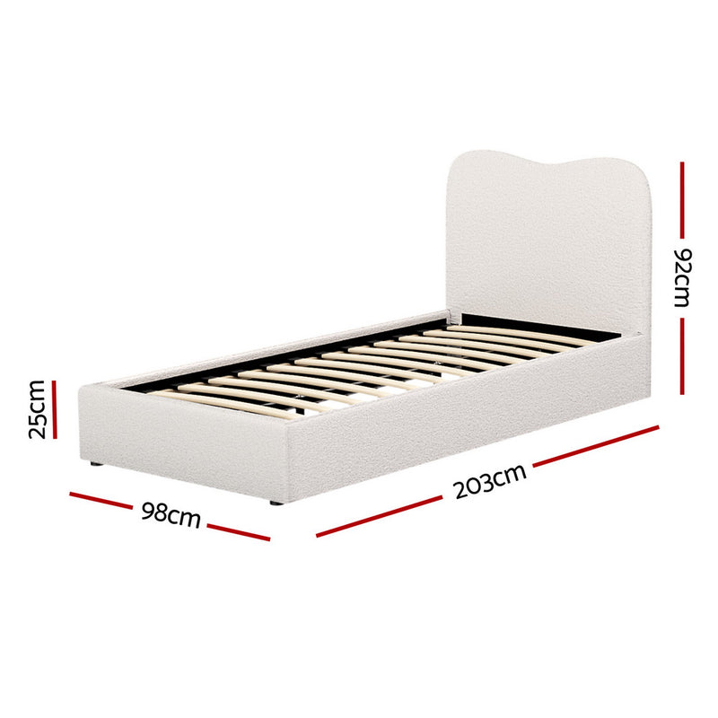 Milan Premium Boucle White Fabric Bed Frame - Single Size