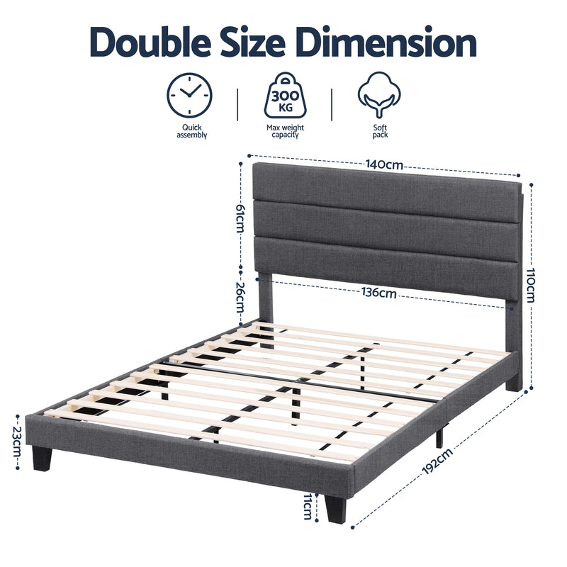 Milano Geometric Headboard Premium Charcoal Linen Bed Frame - Double Size