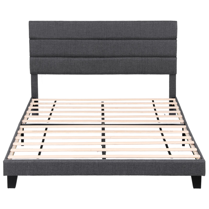 Milano Geometric Headboard Premium Charcoal Linen Bed Frame - King Size