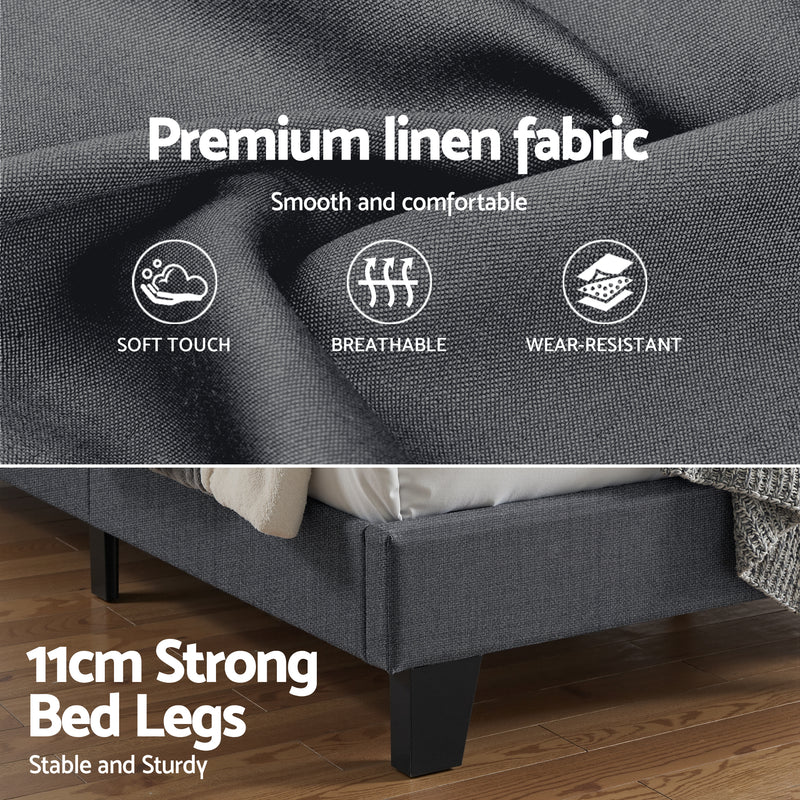 Milano Geometric Headboard Premium Charcoal Linen Bed Frame - King Size