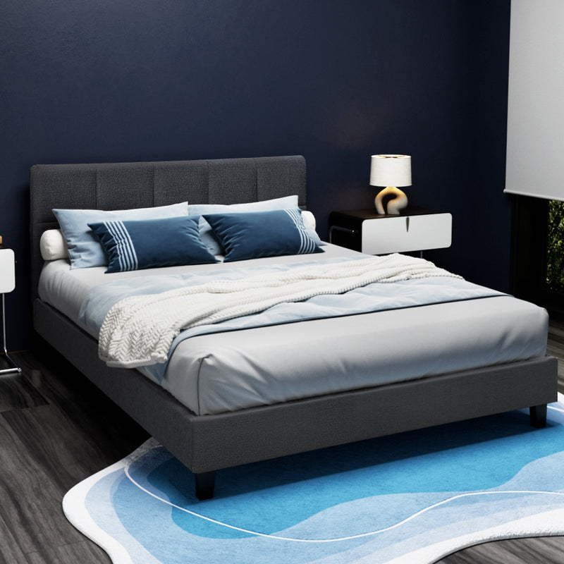 Milano Premium Faux linen Fabric Charcoal Colour Bed Frame - Double Size